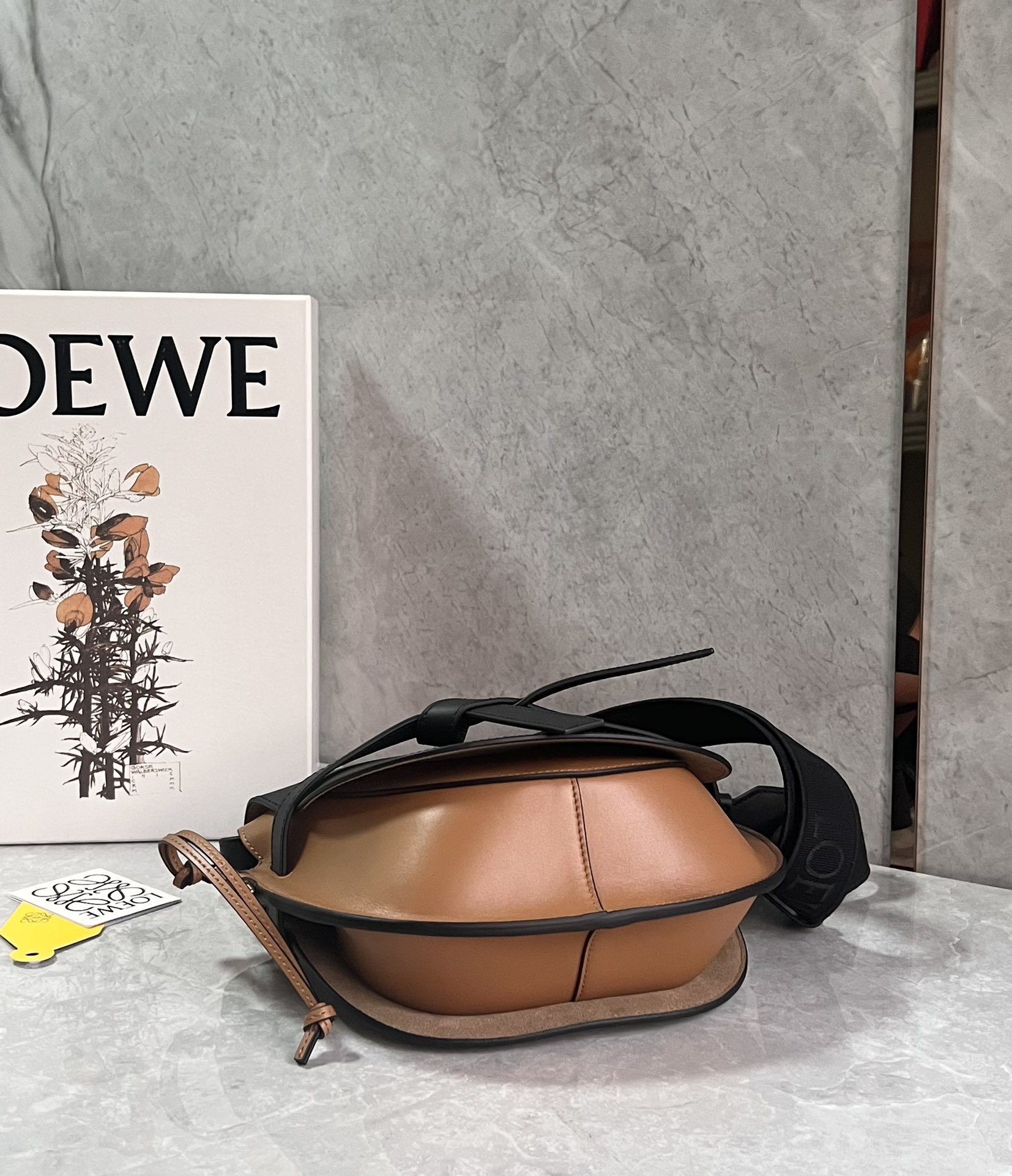 Loewe Small Gate Dual Bag in Soft Calfskin and Jacquard Black/Brown